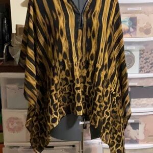 Leopard Print V-Neck Poncho